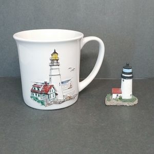 3-D Lighthouse Mug and Vtg Mini Lighthouse Figure